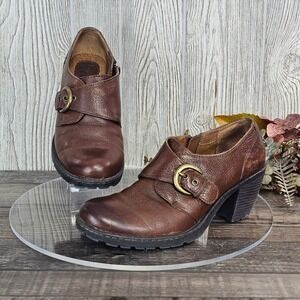 b.o.c. Born Concept Brown Leather Buckle Heel Booties Shooties Clog Women's 8.5‎